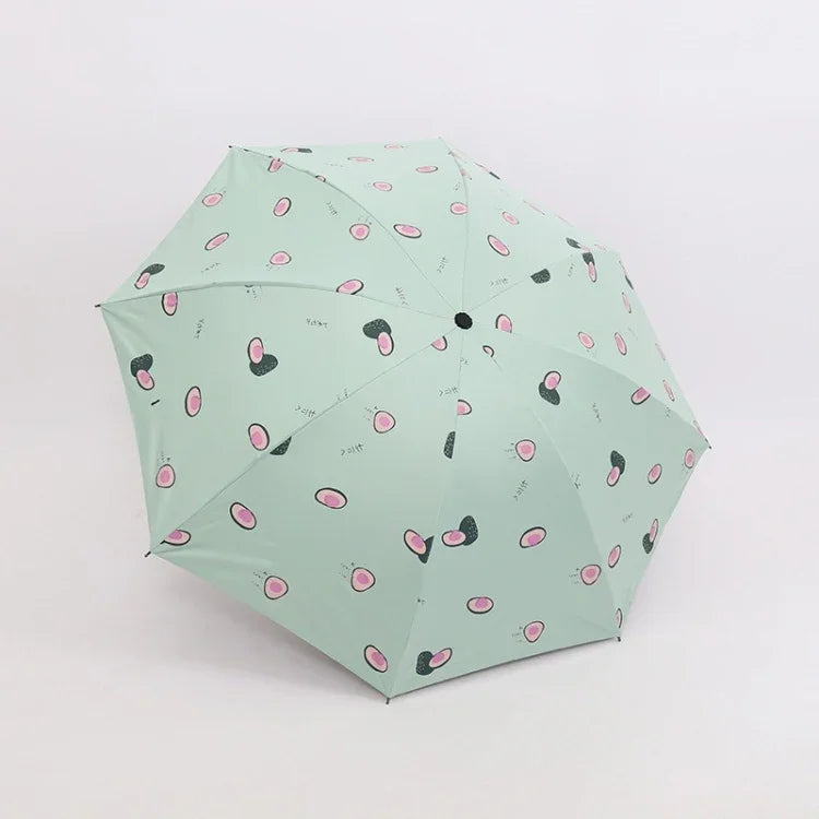 Kleiner, frischer Sonnenschirm für Damen, Studenten-Sonnenschirm, Vinyl, dreifach faltbar, einfacher Dual-Use-Sonnenschirm, Avocadogrün, Avocadoweiß, Avocadorosa, Erdbeerweiß, Erdbeerrosa, Pfirsichweiß, Pfirsichrosa