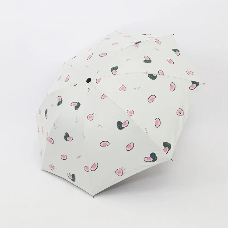 Kleiner, frischer Sonnenschirm für Damen, Studenten-Sonnenschirm, Vinyl, dreifach faltbar, einfacher Dual-Use-Sonnenschirm, Avocadogrün, Avocadoweiß, Avocadorosa, Erdbeerweiß, Erdbeerrosa, Pfirsichweiß, Pfirsichrosa