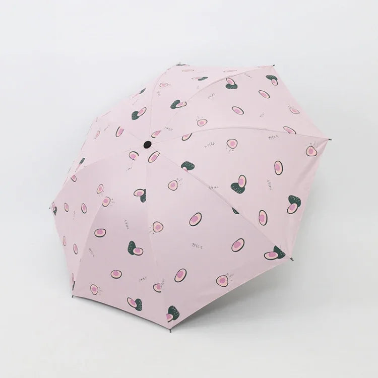 Kleiner, frischer Sonnenschirm für Damen, Studenten-Sonnenschirm, Vinyl, dreifach faltbar, einfacher Dual-Use-Sonnenschirm, Avocadogrün, Avocadoweiß, Avocadorosa, Erdbeerweiß, Erdbeerrosa, Pfirsichweiß, Pfirsichrosa
