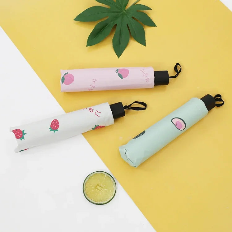 Kleiner, frischer Sonnenschirm für Damen, Studenten-Sonnenschirm, Vinyl, dreifach faltbar, einfacher Dual-Use-Sonnenschirm, Avocadogrün, Avocadoweiß, Avocadorosa, Erdbeerweiß, Erdbeerrosa, Pfirsichweiß, Pfirsichrosa