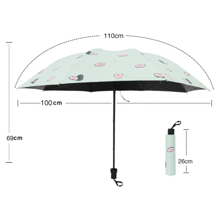 Kleiner, frischer Sonnenschirm für Damen, Studenten-Sonnenschirm, Vinyl, dreifach faltbar, einfacher Dual-Use-Sonnenschirm, Avocadogrün, Avocadoweiß, Avocadorosa, Erdbeerweiß, Erdbeerrosa, Pfirsichweiß, Pfirsichrosa
