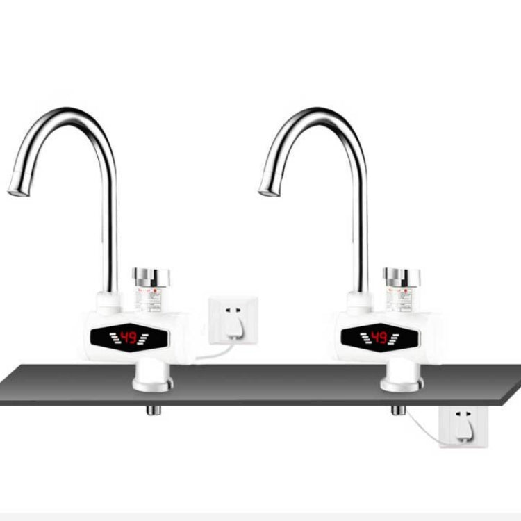 Elektronischer Durchlauferhitzer mit digitaler Temperaturanzeige, elektrischer Warmwasserhahn für Küche und Haushalt, Warm- und Kaltwasserbereiter, EU-Stecker, mit Brausekopf, großem Auslauf, universalem Anschlussrohr