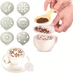 6 Stück Edelstahl-Girlandenform, ausgefallenes Kaffeedruckmodell, Kaffeemilchschaum-Sprühmuster-Schablone, zufällige Stilauslieferung, 6 Stück