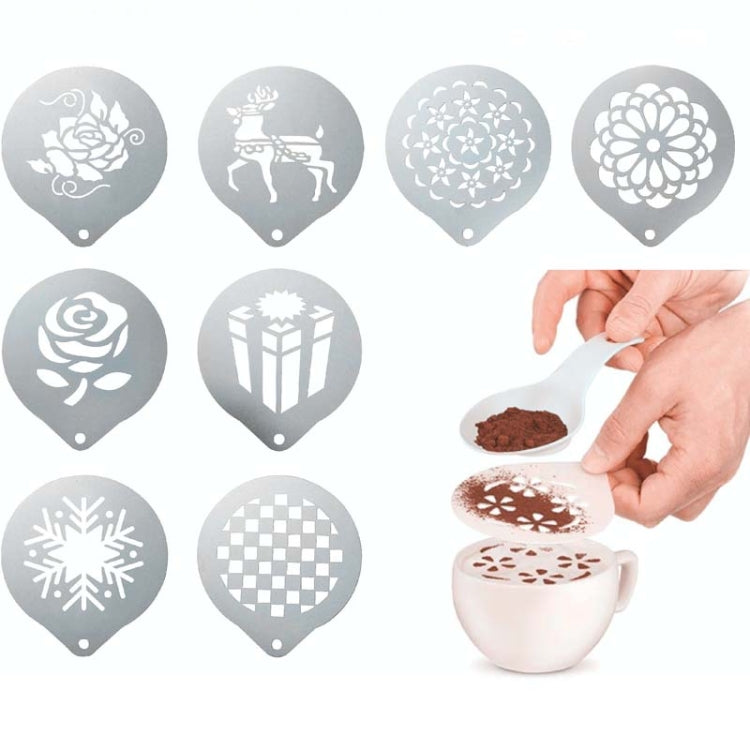 6 Stück Edelstahl-Girlandenform, ausgefallenes Kaffeedruckmodell, Kaffeemilchschaum-Sprühmuster-Schablone, zufällige Stilauslieferung, 6 Stück