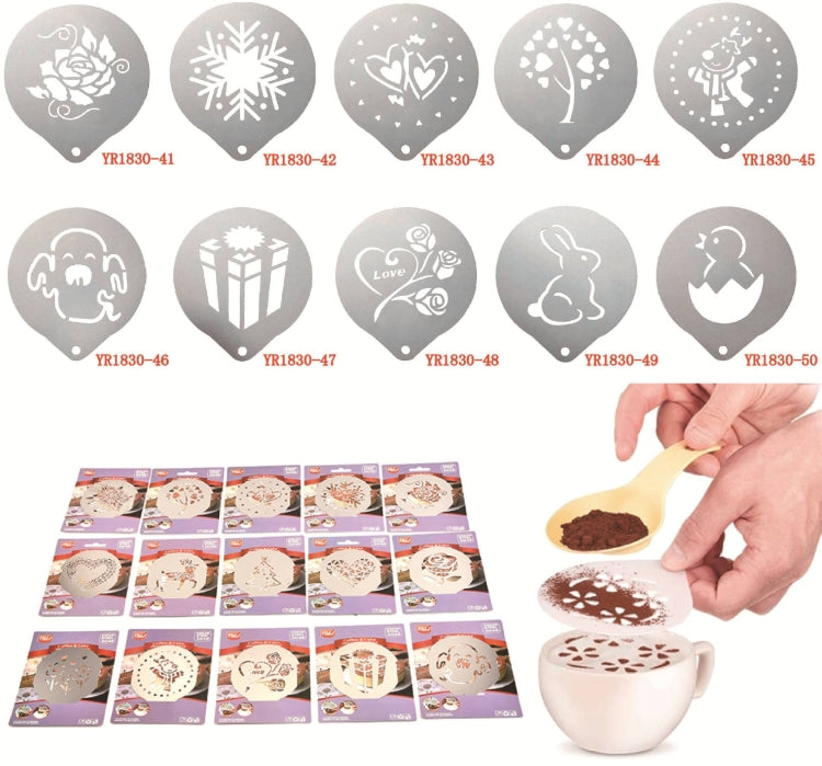 6 Stück Edelstahl-Girlandenform, ausgefallenes Kaffeedruckmodell, Kaffeemilchschaum-Sprühmuster-Schablone, zufällige Stilauslieferung, 6 Stück