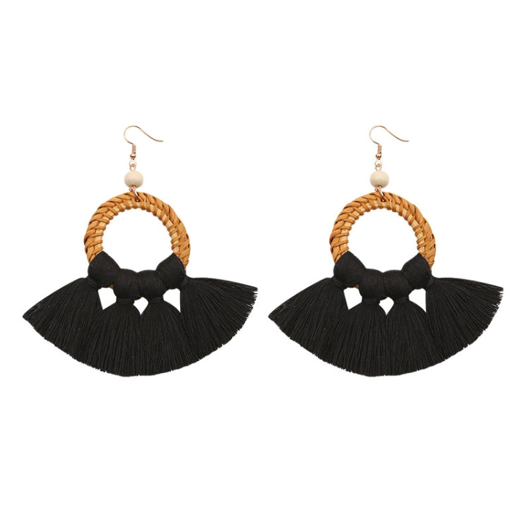 1 Paar Ohrringe Ethno-Stil Baumwollquaste Übertriebene Ohrringe Lange Ohrringe, Orange, Schwarz, Kaffee, Kurkuma, Rosa, Beige