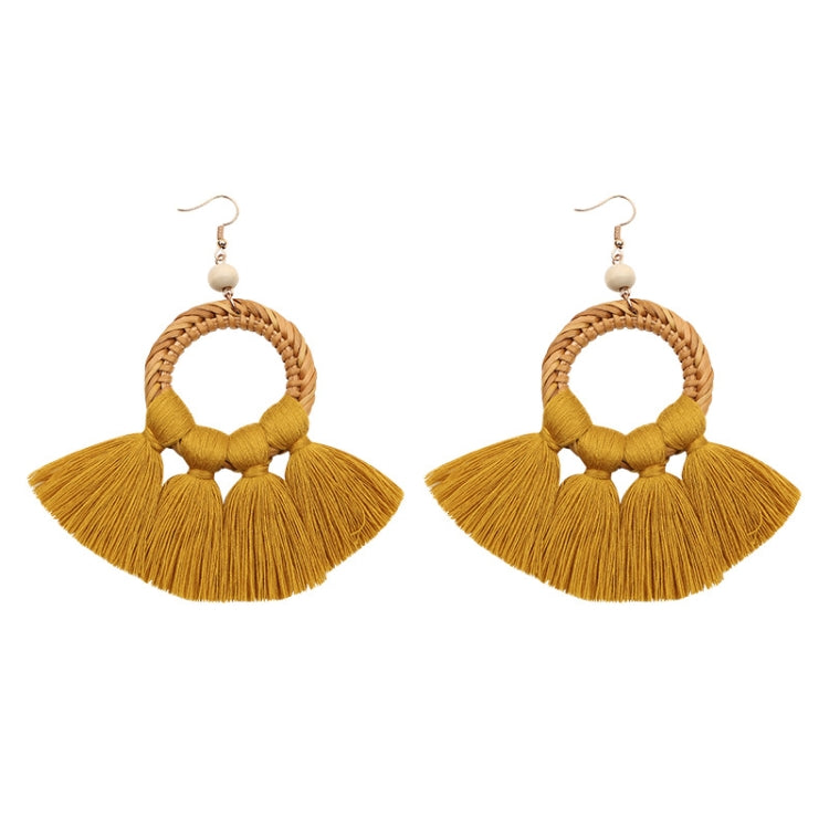 1 Paar Ohrringe Ethno-Stil Baumwollquaste Übertriebene Ohrringe Lange Ohrringe, Orange, Schwarz, Kaffee, Kurkuma, Rosa, Beige