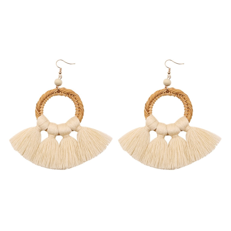 1 Paar Ohrringe Ethno-Stil Baumwollquaste Übertriebene Ohrringe Lange Ohrringe, Orange, Schwarz, Kaffee, Kurkuma, Rosa, Beige