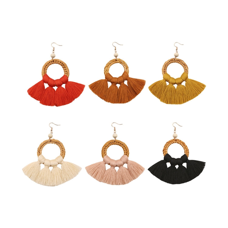 1 Paar Ohrringe Ethno-Stil Baumwollquaste Übertriebene Ohrringe Lange Ohrringe, Orange, Schwarz, Kaffee, Kurkuma, Rosa, Beige