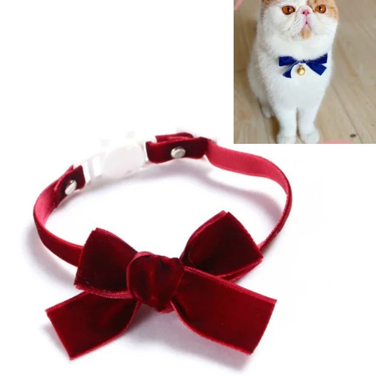 Samt-Schleife, verstellbares Halsband für Katzen, Hunde und Kaninchen, Größe S (17–30 cm), mit Glöckchen