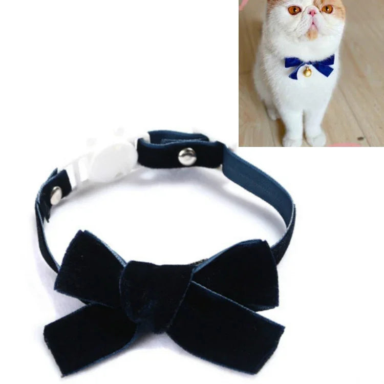Samt-Schleife, verstellbares Halsband für Katzen, Hunde und Kaninchen, Größe S (17–30 cm), mit Glöckchen