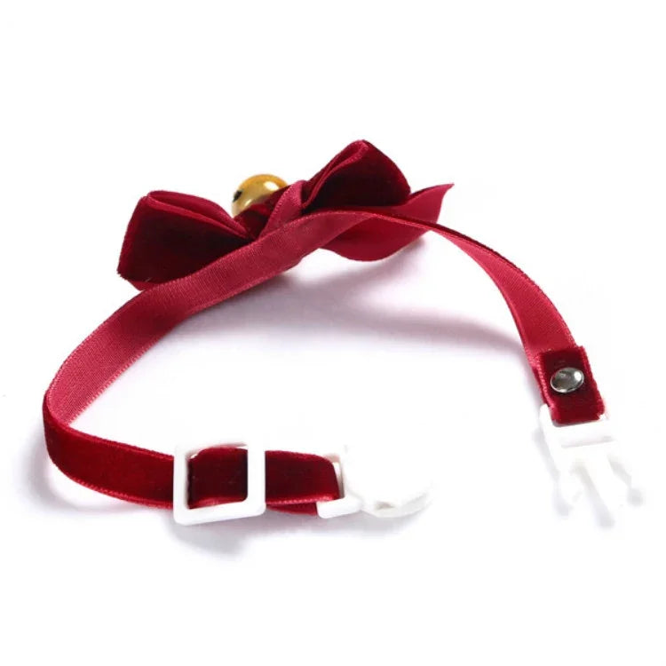 Samt-Schleife, verstellbares Halsband für Katzen, Hunde und Kaninchen, Größe S (17–30 cm), mit Glöckchen