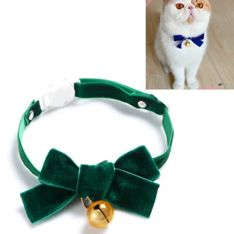 Samt-Schleife, verstellbares Halsband für Katzen, Hunde und Kaninchen, Größe S (17–30 cm), mit Glöckchen