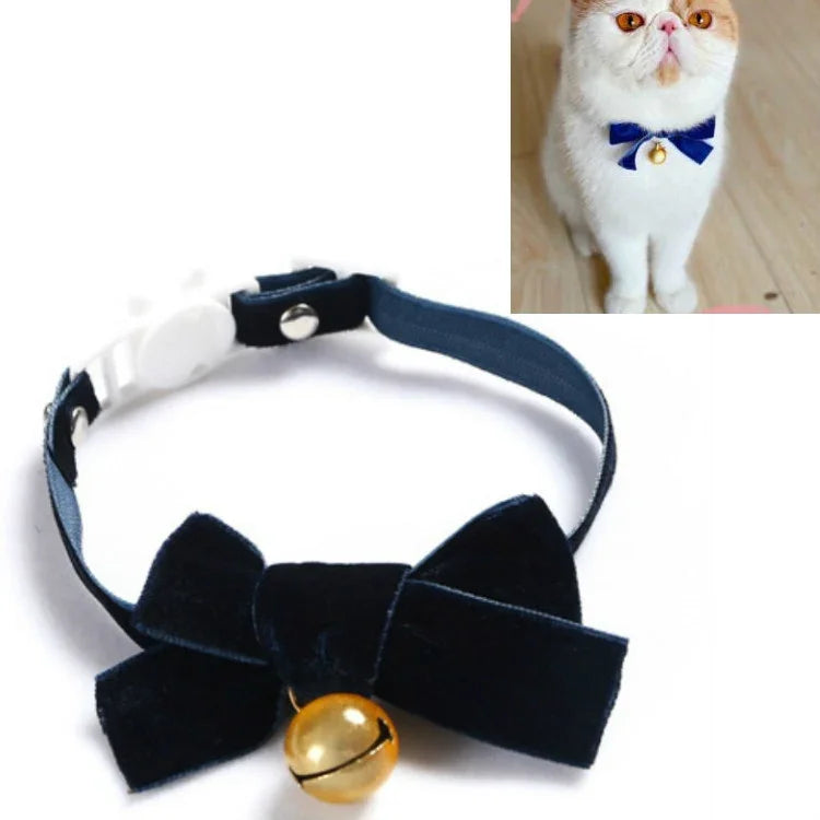 Samt-Schleife, verstellbares Halsband für Katzen, Hunde und Kaninchen, Größe S (17–30 cm), mit Glöckchen