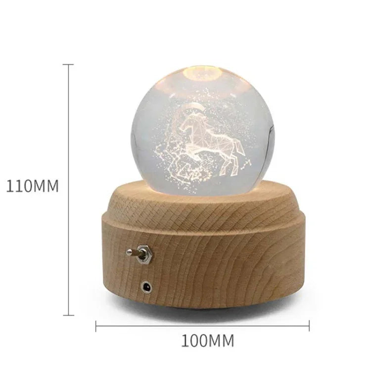 Girl Bedside Lamp Crystal Ball Wooden Base Music Box Charging Glow Rotating Night Light, Random Music, Ballet, Castle, Unicorn, Flying Pig, Dogs, Drawing Girl, Whale, Deer, Deer Head, Cat, Mermaid, Dandelion, Balloon Bear, Christmas Tree, Double Pig   ...