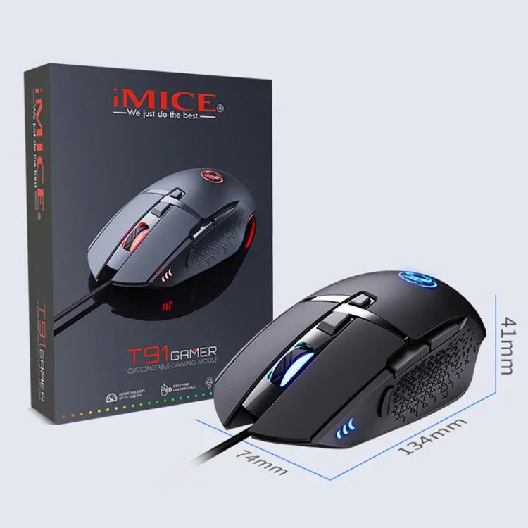 iMICE T91 8-Tasten 7200DPI USB-Kabelgebundene Gaming-Maus mit Beleuchtung, Kabellänge: 1,8 m