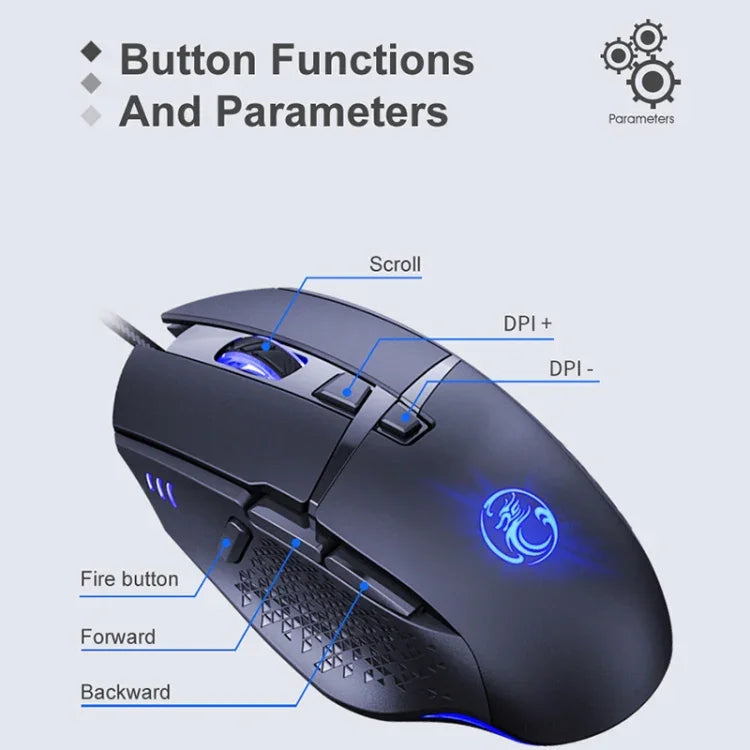 iMICE T91 8-Tasten 7200DPI USB-Kabelgebundene Gaming-Maus mit Beleuchtung, Kabellänge: 1,8 m