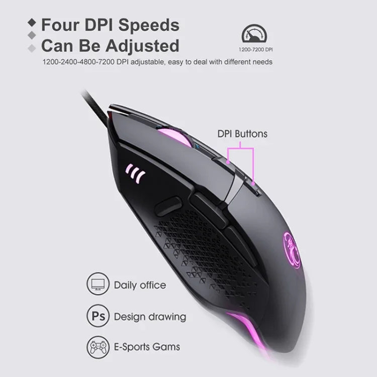 iMICE T91 8-Tasten 7200DPI USB-Kabelgebundene Gaming-Maus mit Beleuchtung, Kabellänge: 1,8 m