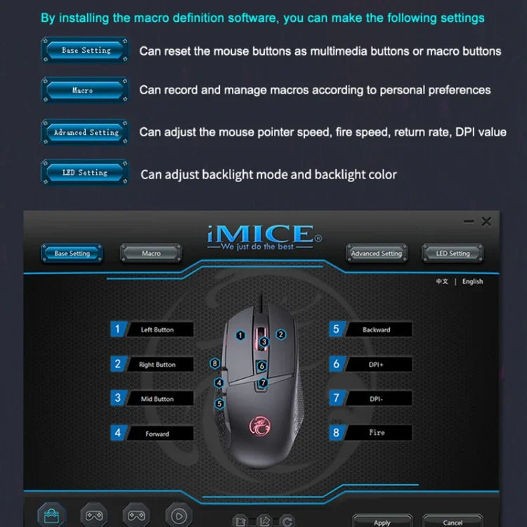 iMICE T91 8-Tasten 7200DPI USB-Kabelgebundene Gaming-Maus mit Beleuchtung, Kabellänge: 1,8 m