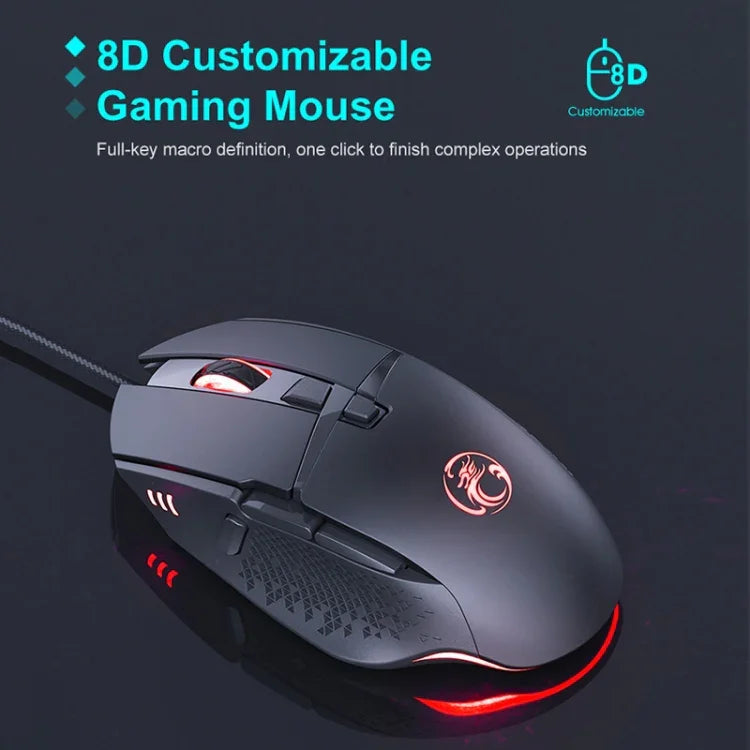 iMICE T91 8-Tasten 7200DPI USB-Kabelgebundene Gaming-Maus mit Beleuchtung, Kabellänge: 1,8 m
