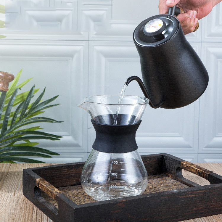 304 Edelstahl Kaffeekanne Holzgriff Kaffeekanne Teflon Langmund schlanke Kanne, ohne Thermometer, mit Thermometer