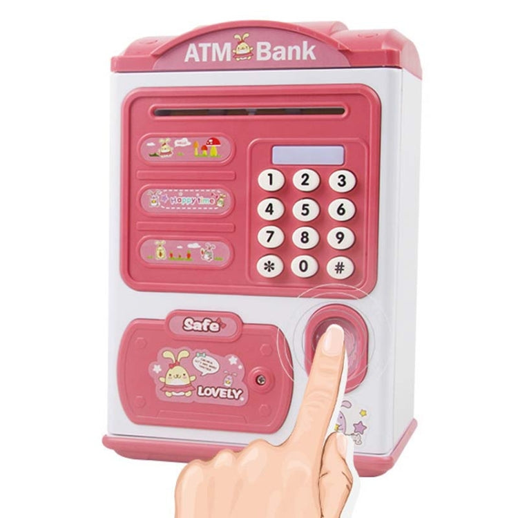 Simulation Passwort Fingerabdruck Sensor Entriegelung Spardose Automatische Geldscheinrolle Geldtresor ATM Sparschwein, Pink, Blau