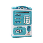 Simulation Passwort Fingerabdruck Sensor Entriegelung Spardose Automatische Geldscheinrolle Geldtresor ATM Sparschwein, Pink, Blau