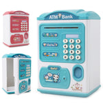 Simulation Passwort Fingerabdruck Sensor Entriegelung Spardose Automatische Geldscheinrolle Geldtresor ATM Sparschwein, Pink, Blau