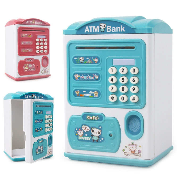 Simulation Passwort Fingerabdruck Sensor Entriegelung Spardose Automatische Geldscheinrolle Geldtresor ATM Sparschwein, Pink, Blau