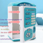 Simulation Passwort Fingerabdruck Sensor Entriegelung Spardose Automatische Geldscheinrolle Geldtresor ATM Sparschwein, Pink, Blau