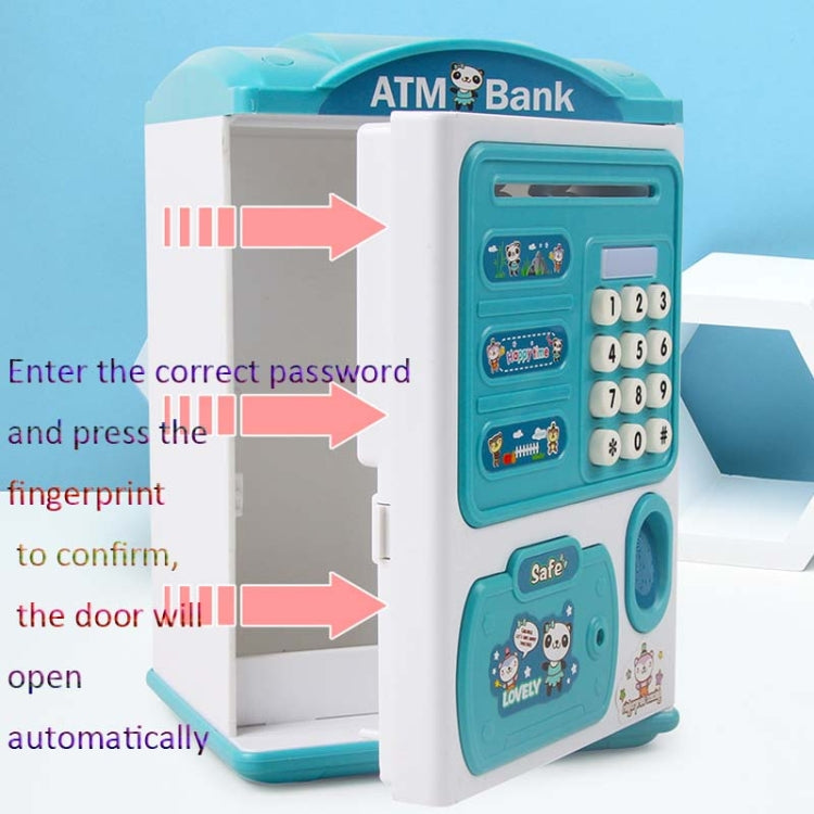 Simulation Passwort Fingerabdruck Sensor Entriegelung Spardose Automatische Geldscheinrolle Geldtresor ATM Sparschwein, Pink, Blau