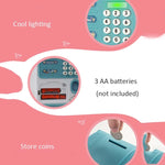 Simulation Passwort Fingerabdruck Sensor Entriegelung Spardose Automatische Geldscheinrolle Geldtresor ATM Sparschwein, Pink, Blau
