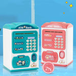 Simulation Passwort Fingerabdruck Sensor Entriegelung Spardose Automatische Geldscheinrolle Geldtresor ATM Sparschwein, Pink, Blau