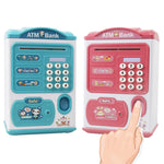 Simulation Passwort Fingerabdruck Sensor Entriegelung Spardose Automatische Geldscheinrolle Geldtresor ATM Sparschwein, Pink, Blau