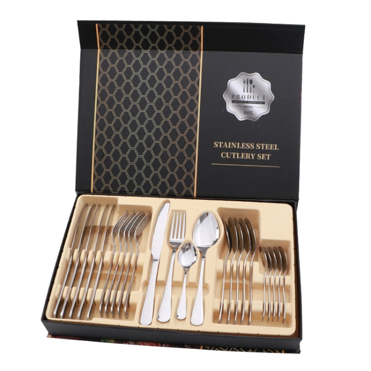 24-teiliges Besteckset aus Edelstahl, für Western-Steak, Geschenkset, Silber, Gold, Roségold, Regenbogenfarben, Schwarz