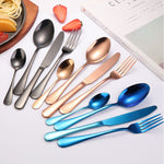 24-teiliges Besteckset aus Edelstahl, für Western-Steak, Geschenkset, Silber, Gold, Roségold, Regenbogenfarben, Schwarz