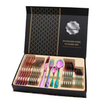 24-teiliges Besteckset aus Edelstahl, für Western-Steak, Geschenkset, Silber, Gold, Roségold, Regenbogenfarben, Schwarz
