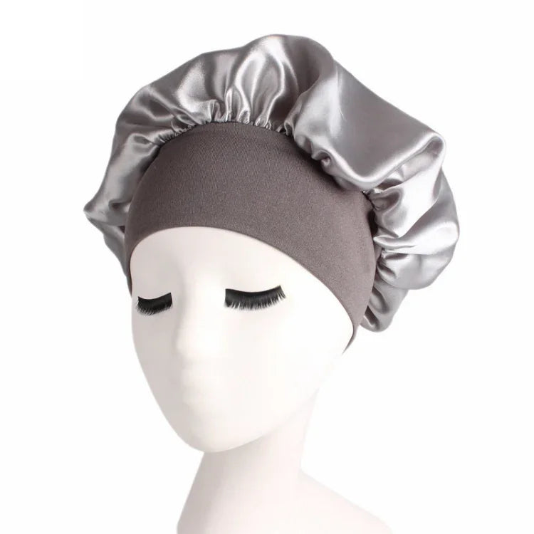 2 Stück TJM-301 Nachthaube mit breiter Krempe und elastischem Stirnband, Damen-Chemotherapiehaube, Haarpflegehut, Größe M (56–58 cm)