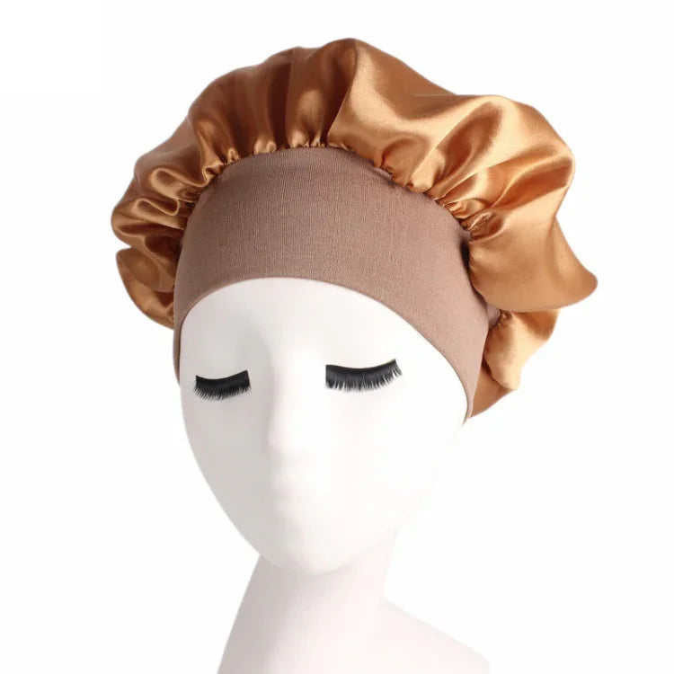 2 Stück TJM-301 Nachthaube mit breiter Krempe und elastischem Stirnband, Damen-Chemotherapiehaube, Haarpflegehut, Größe M (56–58 cm)