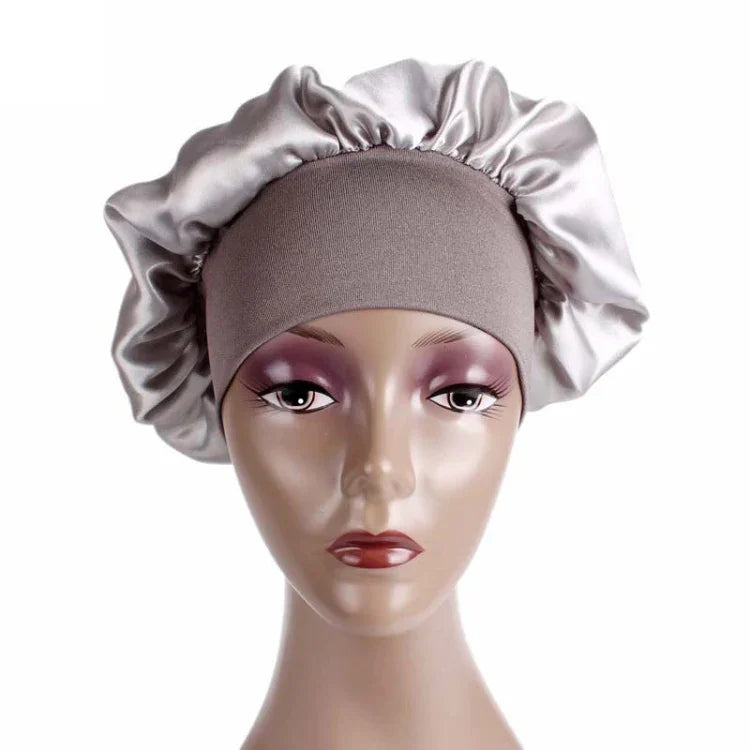 2 Stück TJM-301 Nachthaube mit breiter Krempe und elastischem Stirnband, Damen-Chemotherapiehaube, Haarpflegehut, Größe M (56–58 cm)