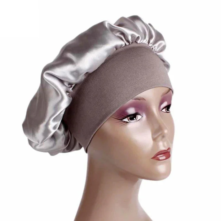 2 Stück TJM-301 Nachthaube mit breiter Krempe und elastischem Stirnband, Damen-Chemotherapiehaube, Haarpflegehut, Größe M (56–58 cm)