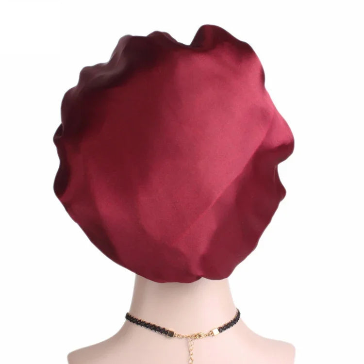 2 Stück TJM-301 Nachthaube mit breiter Krempe und elastischem Stirnband, Damen-Chemotherapiehaube, Haarpflegehut, Größe M (56–58 cm)