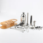18-teiliges Cocktail-Shaker-Set aus Edelstahl, ovale Bambusbasis, Bar-Set, 350ml, 550ml, 750ml