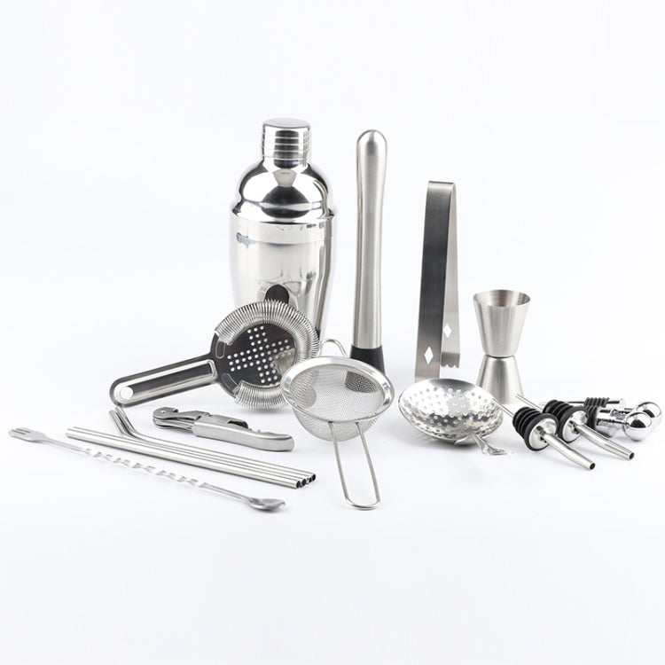 18-teiliges Cocktail-Shaker-Set aus Edelstahl, ovale Bambusbasis, Bar-Set, 350ml, 550ml, 750ml