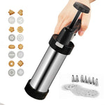 Multifunktions-Edelstahl-Spritzgebäckpresse Set, Kekse und Plätzchen, Handpressmaschine für Gebäck, Haushalts-DIY-Backwerkzeuge, 16-teilig (Silber)