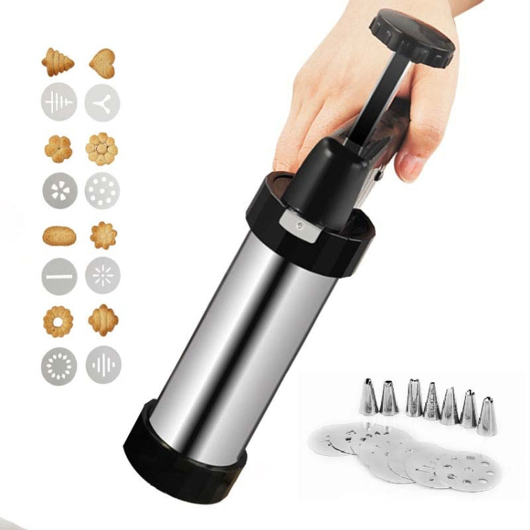 Multifunktions-Edelstahl-Spritzgebäckpresse Set, Kekse und Plätzchen, Handpressmaschine für Gebäck, Haushalts-DIY-Backwerkzeuge, 16-teilig (Silber)