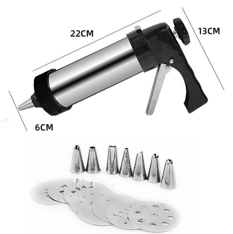 Multifunktions-Edelstahl-Spritzgebäckpresse Set, Kekse und Plätzchen, Handpressmaschine für Gebäck, Haushalts-DIY-Backwerkzeuge, 16-teilig (Silber)