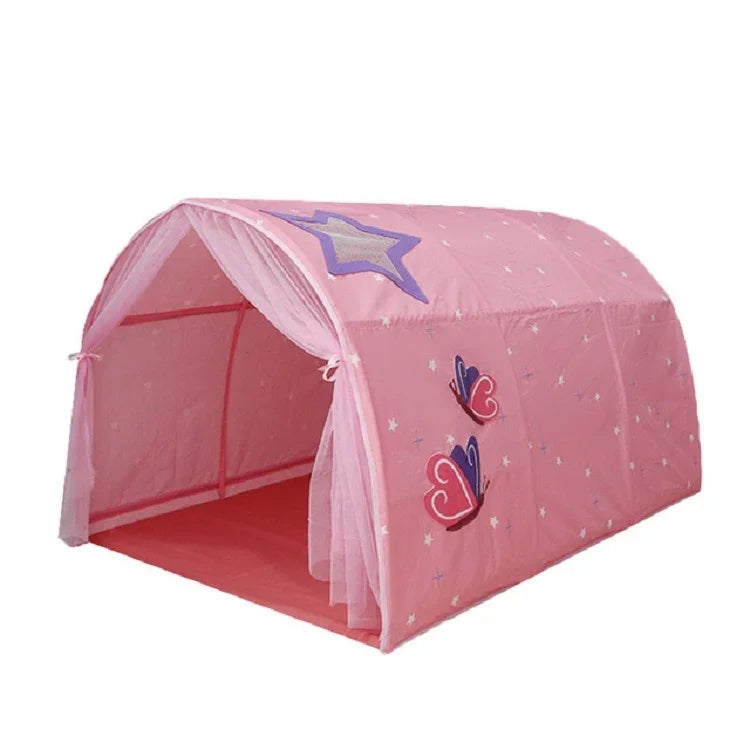 Kinder Haus Bett Krabbeltunnel Spielhaus Zelt, Rosa, Blau mit Moskitonetz, Rosa mit Moskitonetz