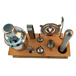 10-teiliges Edelstahl-Shaker-Bambusständer-Set Schräger Mund Bar Cocktail Barkeeper-Werkzeug, 350ml, 550ml, 750ml