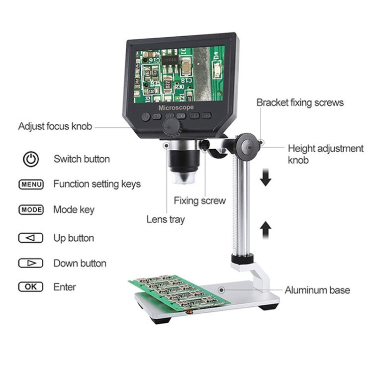 G600A HD Handy Reparaturmikroskop 4,3 Zoll Bildschirm Digitalmikroskop Elektronenmikroskop, EU Stecker, US Stecker